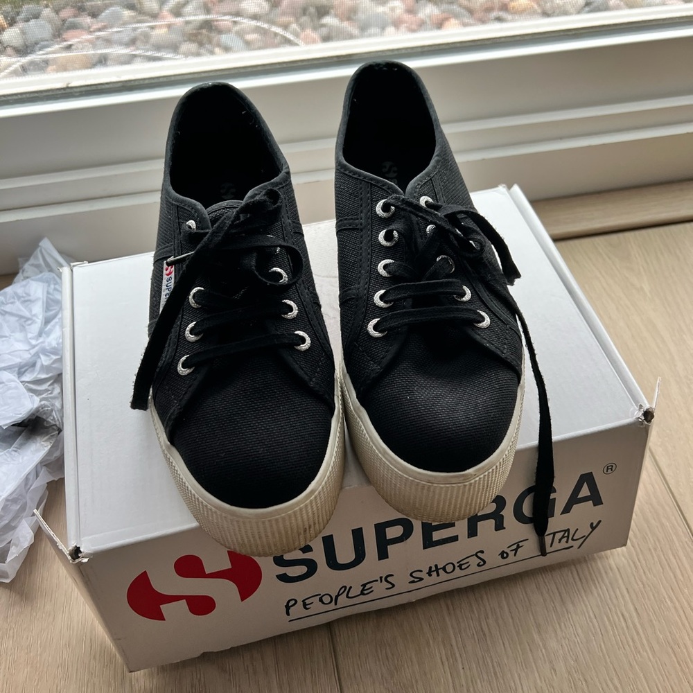 Superga Classic Black Sneakers with White Soles